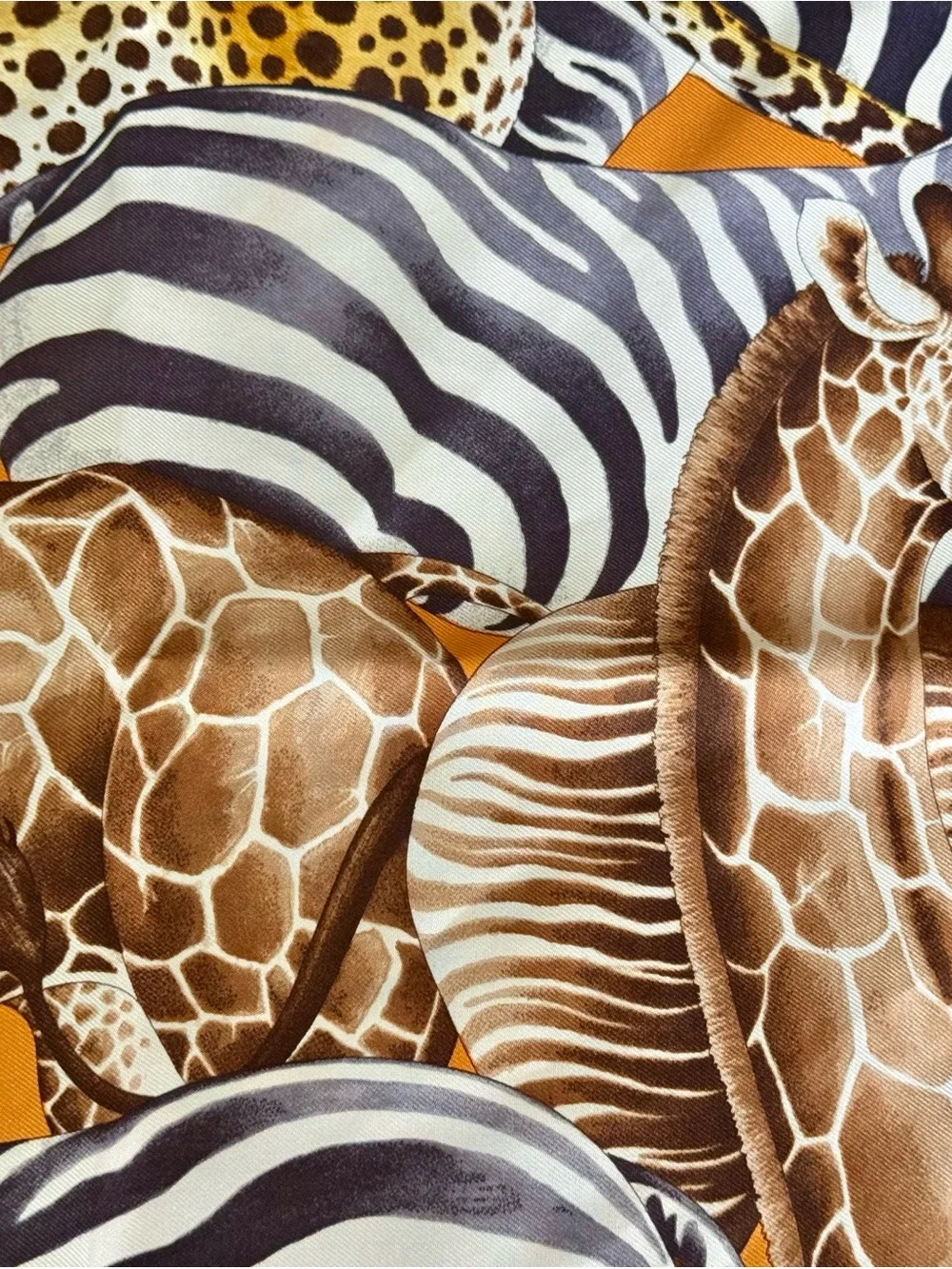 Salvatore Ferragamo 100% Silk Animal Print Scarf - Brown, Black & Orange